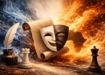 Abstract illustration representing debate over Shakespeare’s identity and authorship