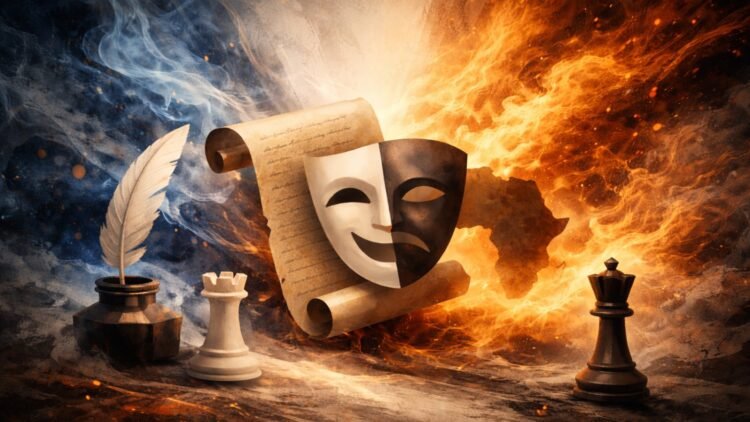 Abstract illustration representing debate over Shakespeare’s identity and authorship