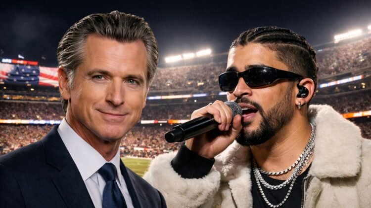 Gavin Newsom announcing Bad Bunny Day during Super Bowl LX